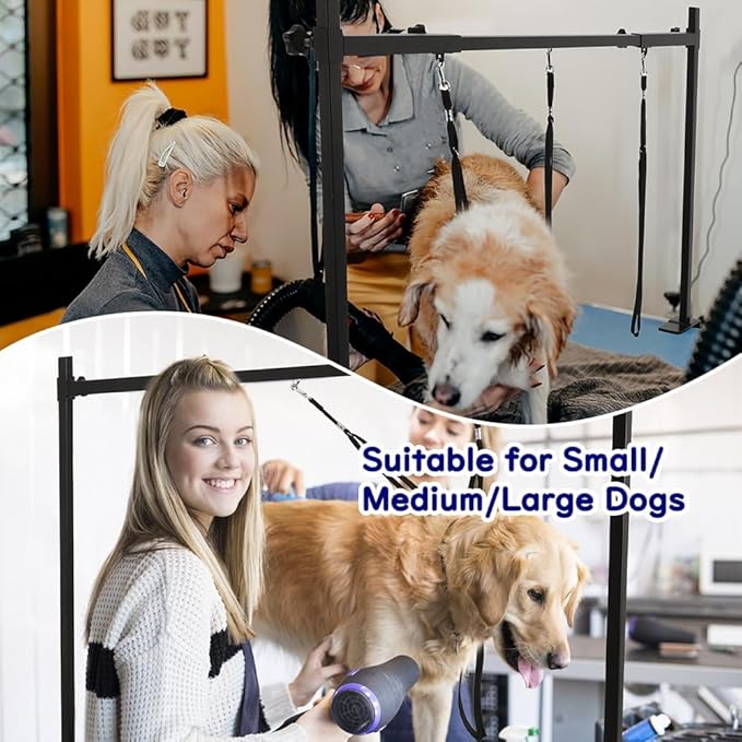 KELIXU Dog Grooming Arm with Clamps - H Shape, Pet Grooming Table Arm with 3 Loop Noose, Pet Grooming Supplies for Large/Medium/Small Pets, 32" Height Adjustable and 34" - 50" Width Adjustable, Black