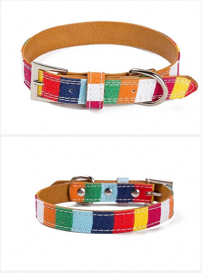 Colorful Rainbow Pet Dog Collar Necklace Apparels Nylon Material Durable Puppy Dog Cat Harnesses Leash Accessories (XXS-L) 13