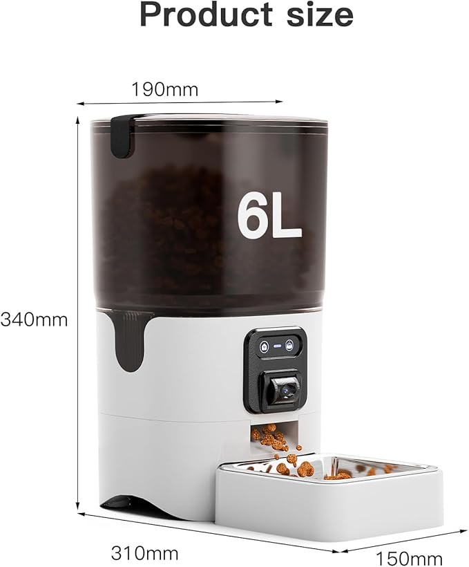 UMOMO 6L Automatic Cat Feeder with Camera, 1080P HD Camera Live Video, Night Vision 2-Way Audio, WiFi & App Remote Control, Programmable Pet Feeder, Smart Timed Dry Food Dispenser for Cat & Dog