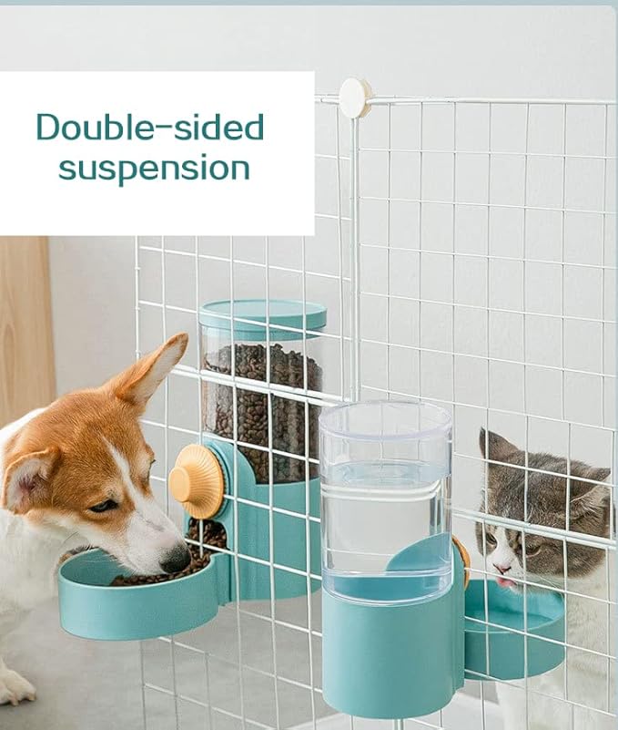 Hanging Automatic Pet Food Water Dispenser,Auto Gravity Pet Feeder and Waterer Set,Small Animals Self Feeding Bowl,Dog Feeding Station for Puppy Kitten Rabbit Chinchilla Hedgehog Ferret (White)