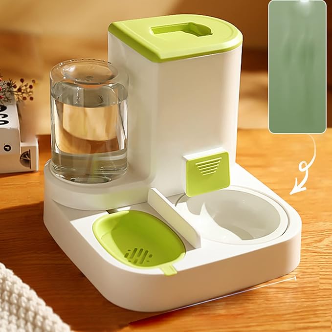 2.2 Liters Automatic Pet Feeder, 2 in 1 Food Feeder and Drinker Set, Gravity Feeding Supplies for Small Dog Pets Puppy Kitten Rabbit Bunny, No Stuck Grain, Lasts for About 7 Days