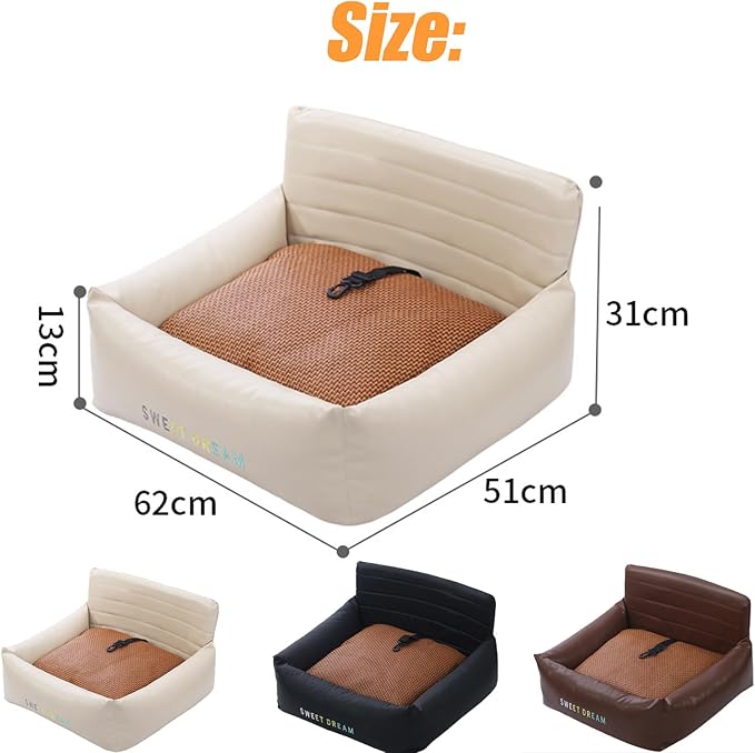 Car Seat Dog Bed with Safety Straps, Dog Car Seat for Small Dogs, Four Seasons Universal Double-Sided Rattan Mat Plush Pad, Washable Pet Booster Turn Seats (Coffee, 24.4 * 20.1 * 12.2in)