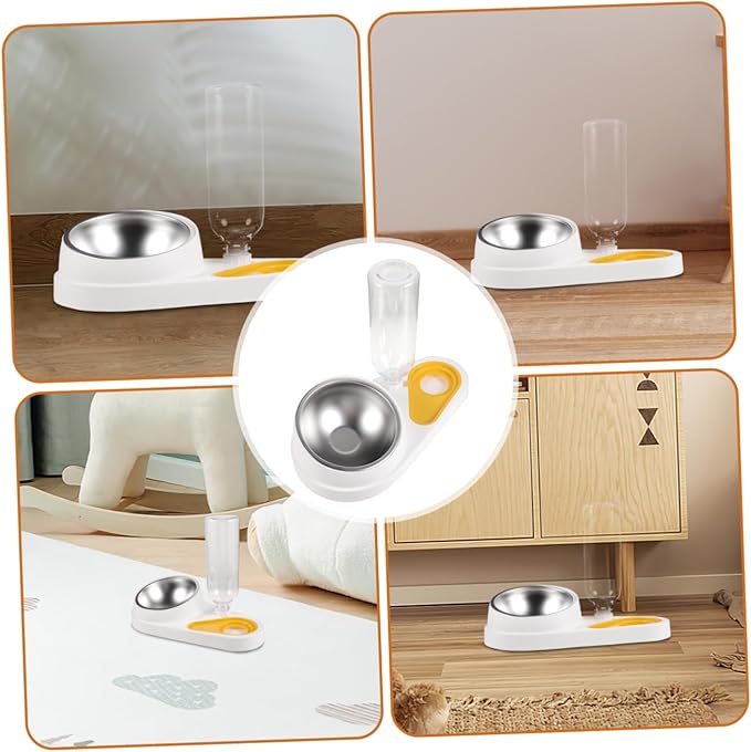 FRCOLOR Automatic Pet Feeder and Detachable Water Dispenser 2-in-1 Dog Food Bowl White Spill-Proof Pet Feeding Station for Cats and Dogs