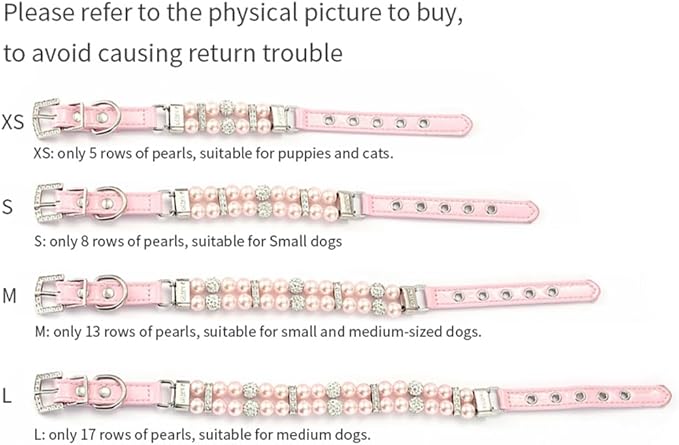 Green Pearl Dog Collars, Beaded Cat Collar Leash Set Pu Leather Puppy Necklace with Crystal Rhinestone Diamond for Girl Kitten XXSmall Small Medium Female Dogs Jewelry Wedding & Birthday Party, S