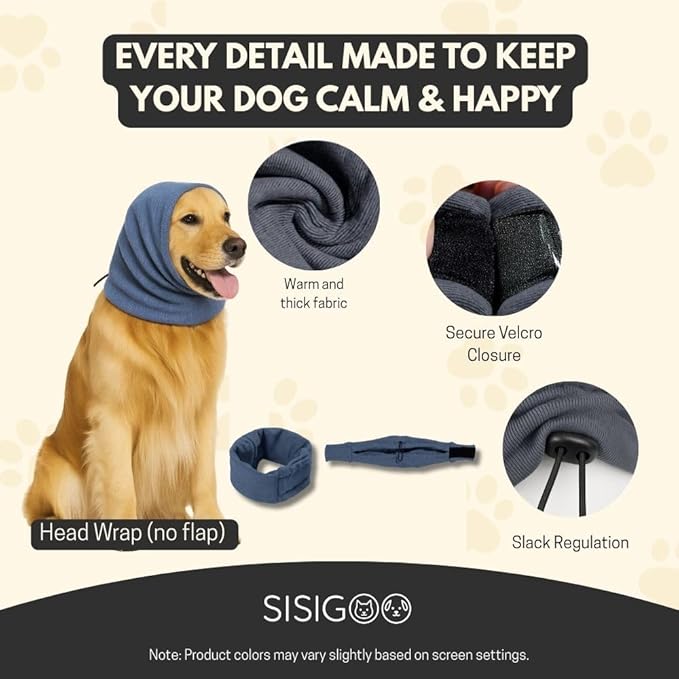 Dog Calming Hoodie – No Shake Ear Wraps for Dogs – Adjustable Dog Ear Muffs for Noise Protection – Ear Wrap Head Cover for Anxiety Relief, Hematoma, Grooming & Force Drying (Light Gray, L)