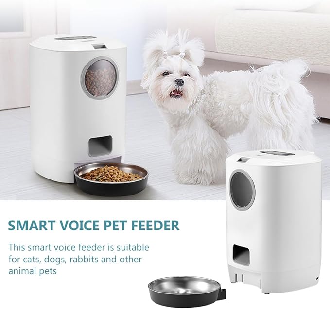 Gadpiparty Smart Automatic Pet Feeder with 4-Meal Scheduling, Voice Calling, Detachable Food Container, Timed Portion Control and Recording for Cats and Dogs – Programmable Pet Feeding Bowl