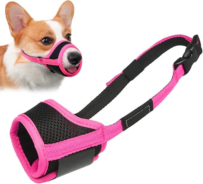 LUCKYPAW Dog Muzzle Anti Biting Barking and Chewing with Comfortable Mesh Soft Fabric and Adjustable Strap, Suitable for Small, Medium and Large Dogs(Hot Pink,XS)