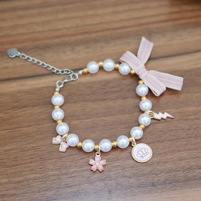 Pet Collar with Pearl Pendant, Dog or cat Pearl Necklace, Fashion Accessory for Cat or Dog, Elegant and Premium Design, Designs (Pink, M 25-30cm(Neck Girth))