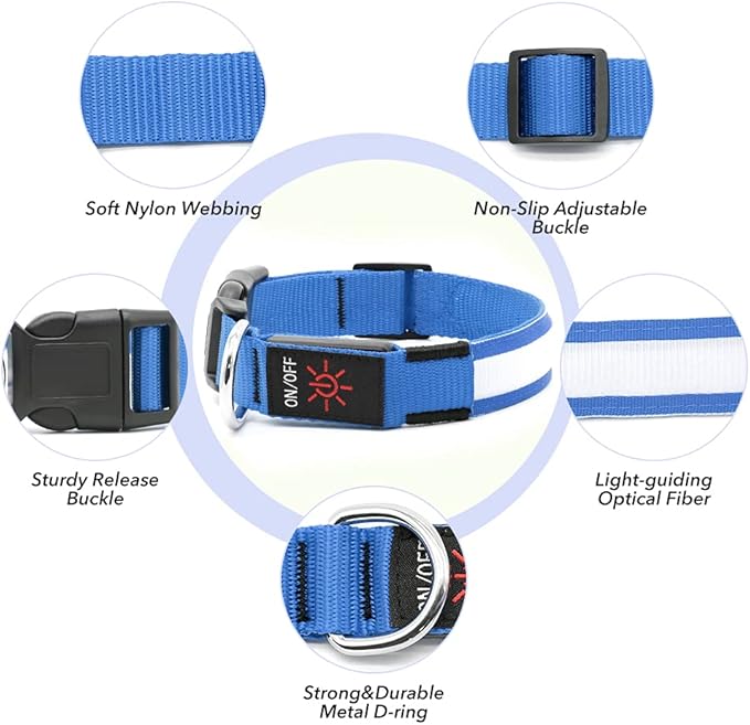 BSEEN LED Dog Collar - Reflective Light Up Dog Collars, Waterproof Lighted Pet Collars, Adjustable Dog Glow Collar, Rechargeable Dog Lights for Night Walking (Royal Blue, X-Large)