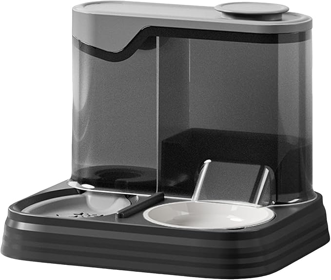 Pet Feeder and Water Dispenser Set, 2 in 1 Cat Food and Water Bowl Set - Large Capacity Automatic Dog Feeder with Water Dispenser for Puppy, Medium Dogs & Cats (Black)