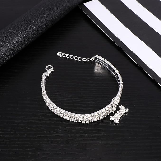SUPVOX Rhinestone Pet Dog Collar Crystal Collar Adjustable Buckle White Large Size for Pets