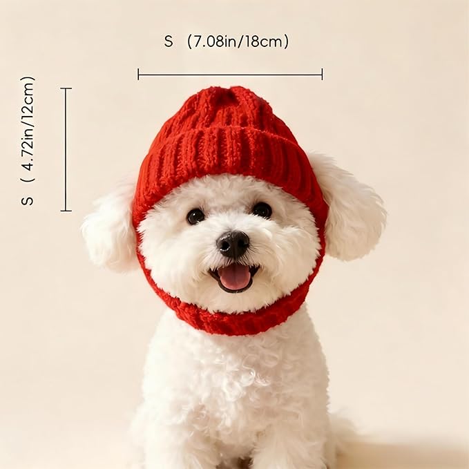 Red Wool Knit Dog Beanie with Ear Flaps, Warm and Windproof Red Knitted Dog Hat forAutumn and Winter,Suitable for Keeping Small Pets Warm