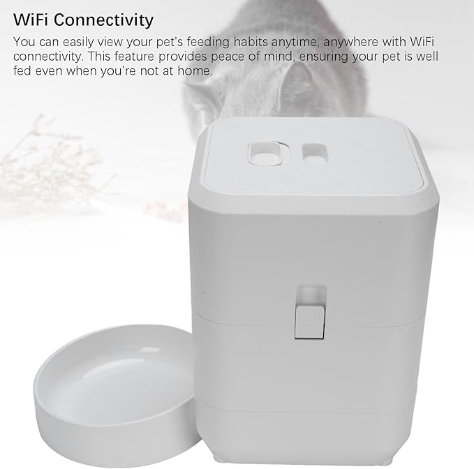 Automatic Cat Food Dispenser Pet Feeder Timing Feeding Portion Control Convenient Connection Cat Dog Dry Food Dispenser (White)