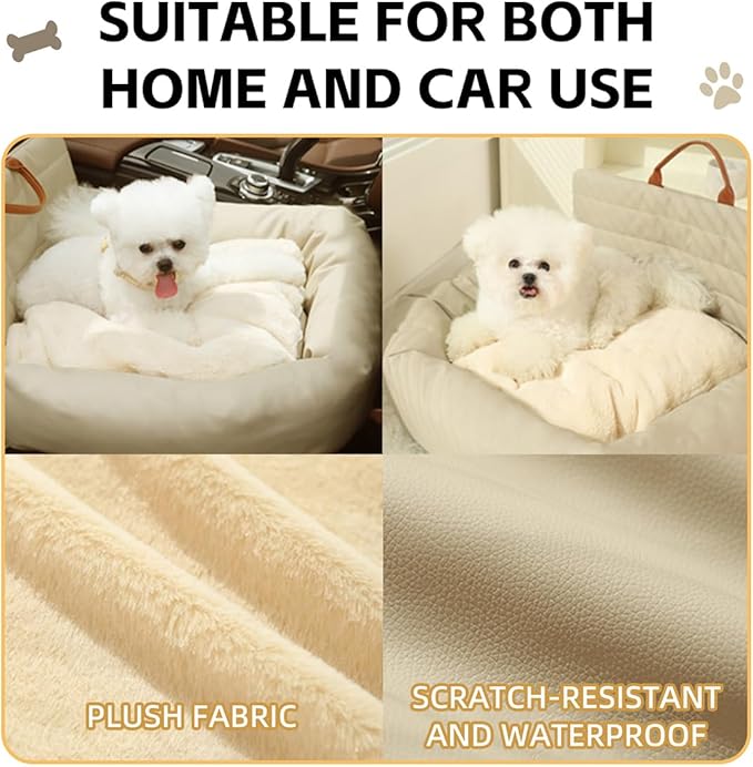 MANON ROSA Small Dog Car Seat - Waterproof Anti-Scratch Cat Booster Seat with Clip-On Safety Leash Thickened Memory Foam Filling, Pet Travel Carrier Bed Car Accessory