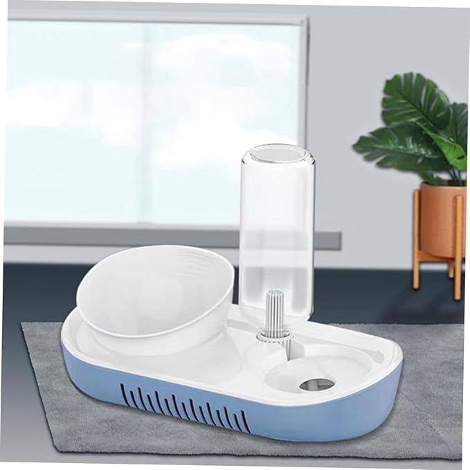 1set Automatic Gravity Pet Water Dispenser Food Bowl for Cats and Small Dogs Non-Skid Base Material Easy to Comfortable Feeding Height Nordic Blue Design