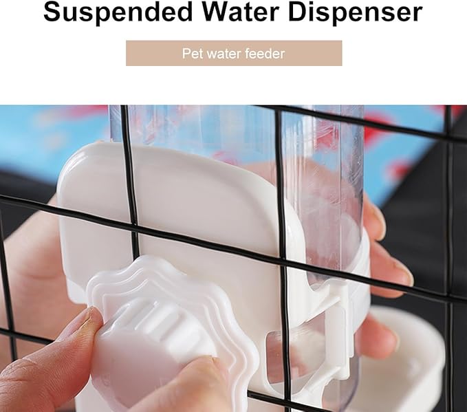 Luxshiny Pet Water Feeder Hanging Automatic Water Dispenser 500ml Large Capacity Waterer White for Dogs and Cats Cage Use