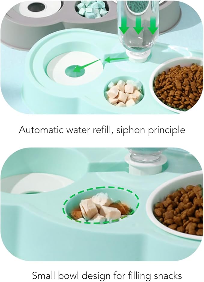 Puppy Water Dispenser, Cat Food and Water Dispenser Set Water Dispenser Bottle Double Automatic Cat Feeder Pet Feeder for Small or Medium Size Dogs Cats Puppy Kitten Rabbit (Blue)