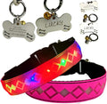 LED Dog Collar with ID Tag, 15 Light Modes, Waterproof Silicone, Night Safety (Pink Pro, XL(19.7-23.6"))