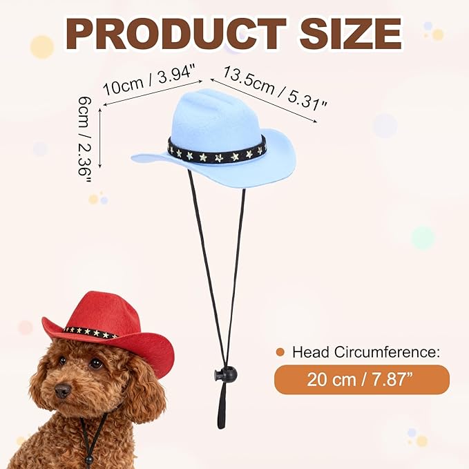 Dog Cowboy Hat, Mini Cowboy Hat for Pet with Chin Strap Adjustable Cosplay Cap, (Blue, L), Intended for Dogs and Cats/Halloween Costume/Party Decoration