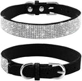 Rhinestone Dog Collar, Cute Dazzling Sparkling Soft Suede Leather Dog Cat Rhinestone Collar Crystal Diamond Pet Dog Puppy Collar(Black,S)