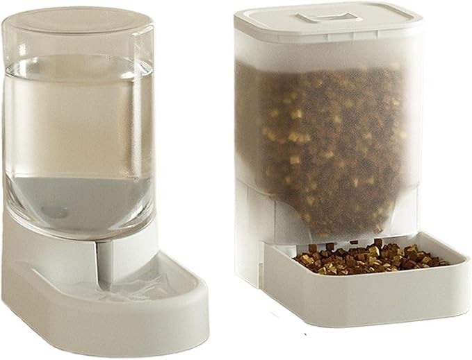 Automatic Gravity Pet Feeder with Water Bottle - Food Storage and Drinking Dispenser for Dogs and Cats(White Set)
