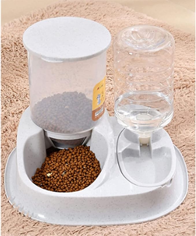 Dispenser 2 in 1Pet Bowl Fountain Automatic Water Food Feeder Dispenser Container for Cats Dogs Self Dispenseing Cat Feeder and Dog Water Dispensers Travel Supply cat Fountain (Grey)