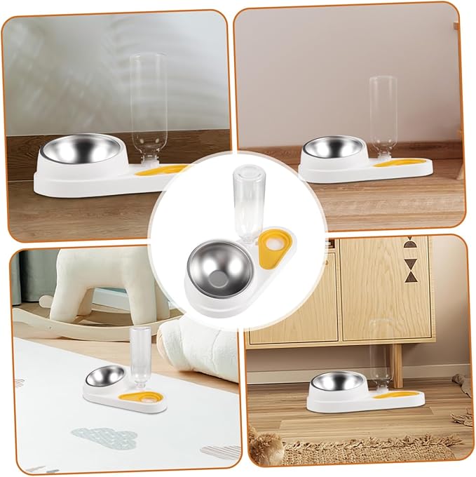 Automatic Pet Feeder and Water Bowl for Small Dogs and Cats, Detachable Anti-Fall Dog Cage Food Bowl, White Pet Feeding and Watering Supply for Puppies and Cats