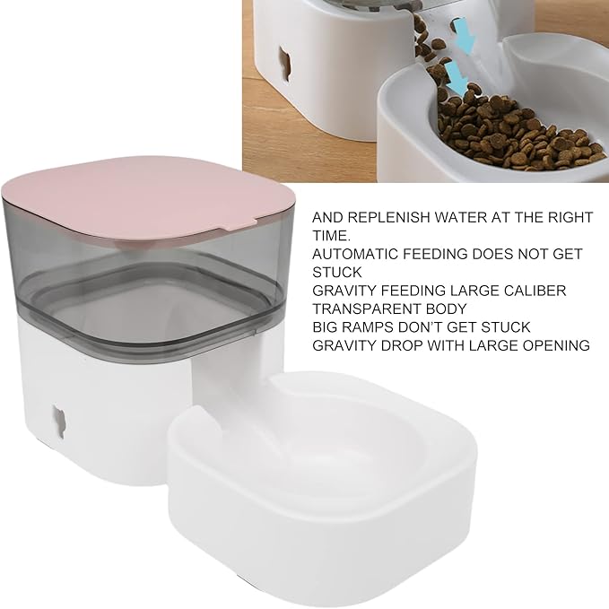 Pet Water Dispenser, Automatic Self Dispensing Dog Food and Water Dispenser Station, Dog Cat Feeder Self Feeding Station for Medium Small Dag Cats Puppy Kitten (Feeder (Pink))