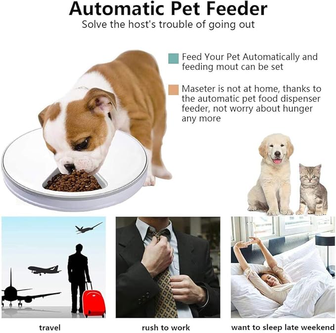 6-Meal Automatic Pet Feeder Food Dispenser for Dogs and Cats W/Programmable Digital Timer, Portion Control & Voice Recording, Dishwasher,Safe Tray Feeds Wet Or Dry Food