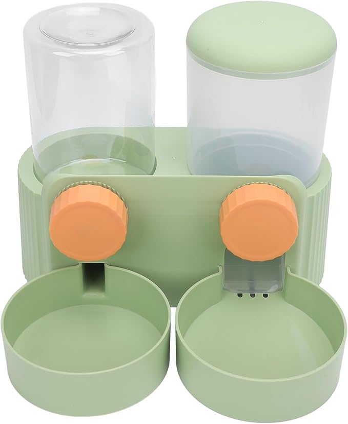 Jiawu Automatic Dog Feeder, Space Saving Hanging Design Smart Feeding Schedule Automatic Cat Feeder, Pet Water Dispenser with Dual Bowl System for Small and Medium Dogs Cats (Green)