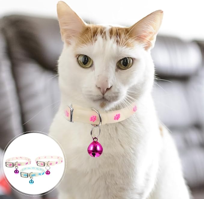 VICASKY 3Pcs Glow in The Dark Dog Collar Cat Light Up Silicone for Dogs Led Collars at Night Kitten Bell Bells Lighted Rechargeable Anime Necklace Glowing with up Puppy Adjustable Fluorescent Pet