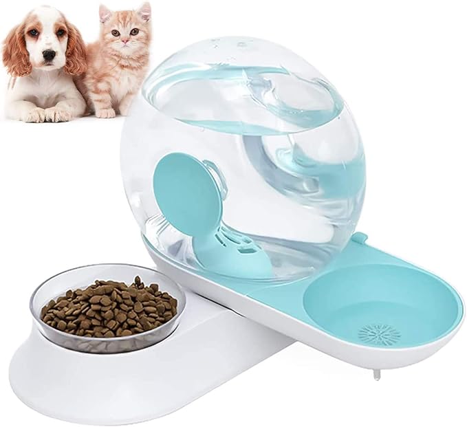 2 In1 Automatic Cats Dogs Water Dispenser Pet Food Bowls Set,No-Spill Dog Water Bottle & Dish Detachable Transparent Pet Feeder for Small Medium Size Dog Cat 2.8L