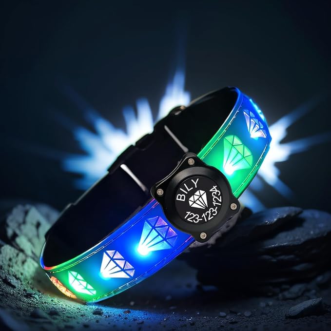 Customlized USB-C led Light up Night Walking Dog Collar with Waterproof airtag Holder, 4 Modes Running Flashing Light (Blue, XL(19.7-23.6"))