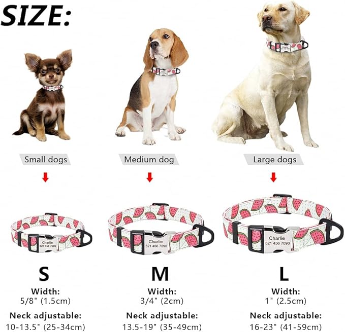 Cute Print Personalized Dog Collar Custom Nylon Dog Collar Engraved Name ID Adjustable for Small Medium Large Dog Chihuahua 160 White Collar S