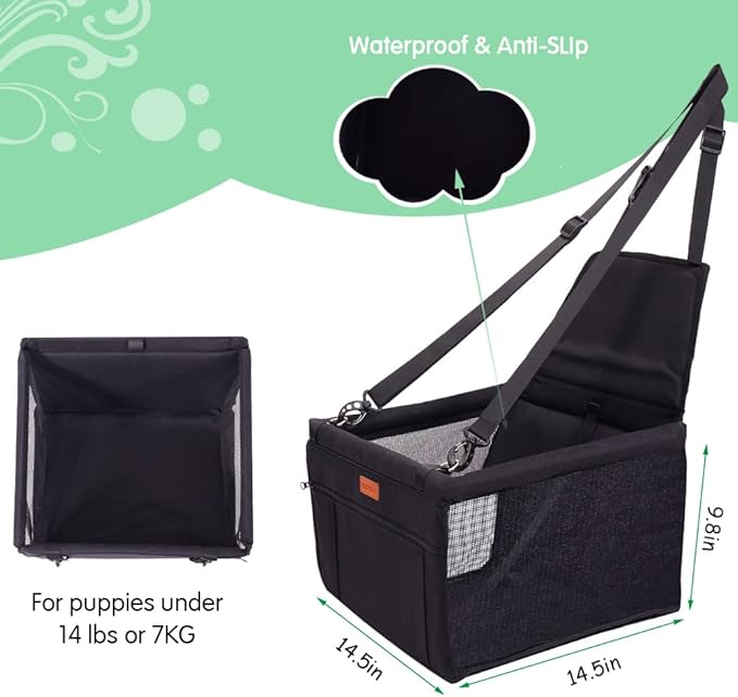 SWIHELP Dog Car Seat Puppy Portable Pet Booster Car Seat with Clip-On Safety Leash and PVC Support Pipe, Anti-Collapse,Perfect for Small Pets