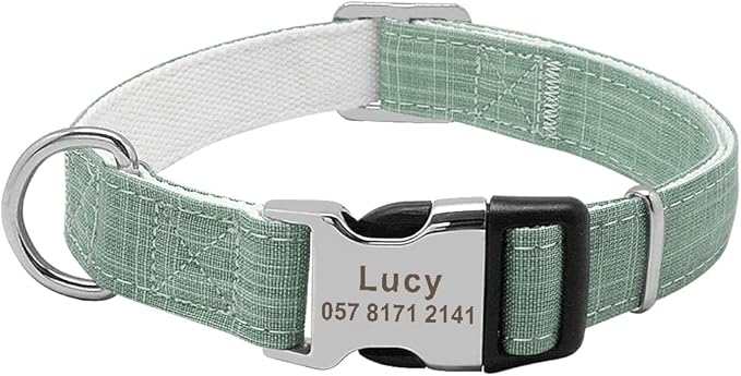 Personalized Dog Collar Nylon Print Dog Collars Customized Puppy Pet Collar Engraved Name ID for Small Medium Large Big Dogs Pug 19 Green S