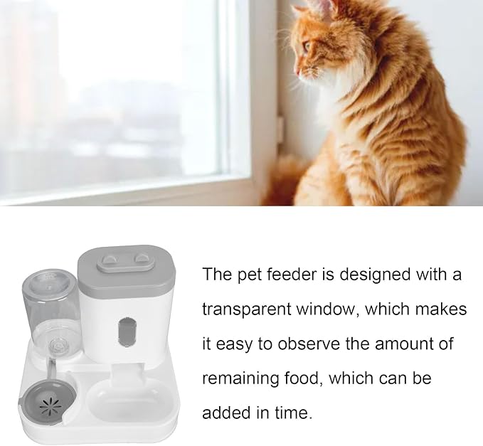 Pet Food Water Dispenser, 2 in 1 Large Capacity Detachable Automatic Cat Waterer Feeder, Gravity Cat Feeder and Water Dispenser Dog Feeder Waterer for Dog Puppy(Grey)