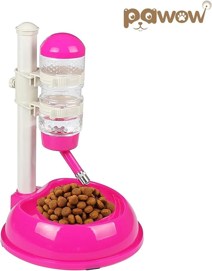 Pet Small Dog Cat Automatic Water Food Feeder Bowl Bottle Standing Dispenser with Hook Adjustable Height, Detachable, Food Water Bowl