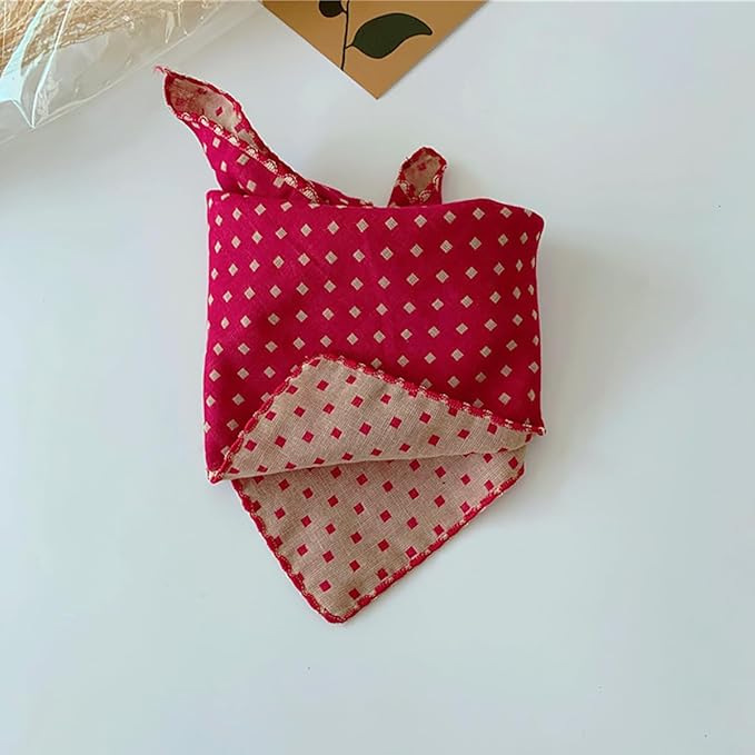 Double Layers Two Tones Dog Cotton Square Bandana Bibs Scarf Kerchief for Small Medium Dogs Boy or Girl - DCB07 R&B