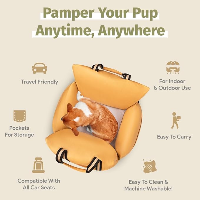 Dog Bed for Car | Waterproof Booster Seat for Small & Medium Dogs Up to 30 Lbs - Yellow
