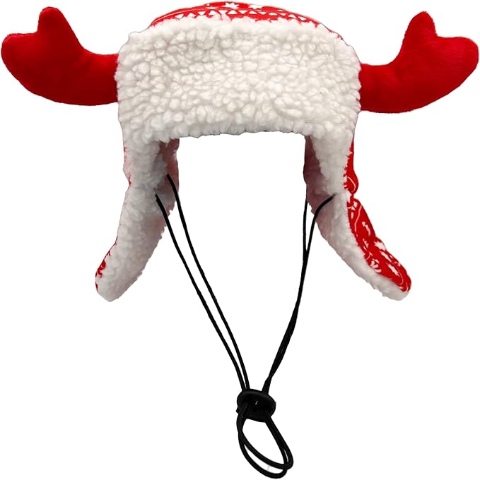 Huxley & Kent Pet Hat | Antler Red Fairisle (Medium) | Festive Christmas Holiday Accessory for Dogs/Cats | Holiday Pet Hat | SnugFit Sliding Toggles for Best Fit