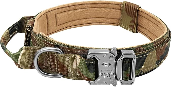 Military Tactical Dog Collar German Shepard Medium Large Dog Collars for Walking Training Duarable Dog Collar Control Handle Camouflage L