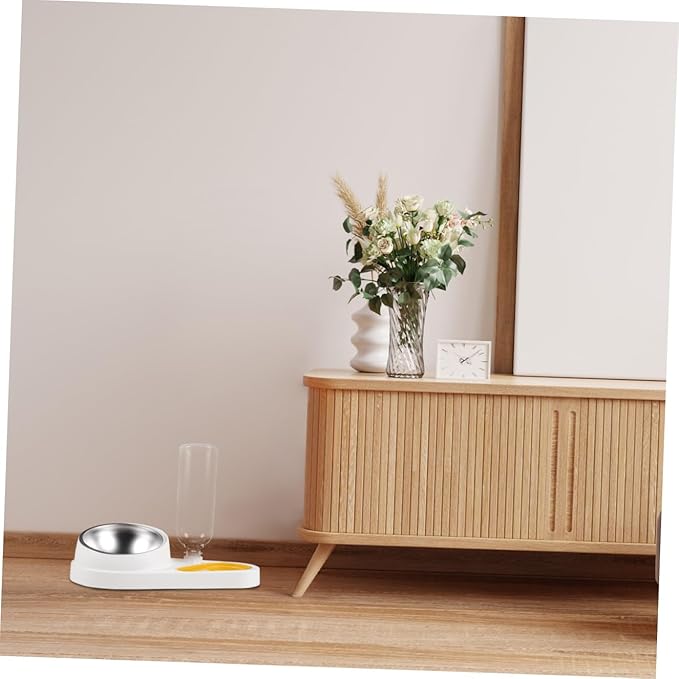 Automatic Pet Feeder and Water Dispenser Bowl, White Plastic Dog Feeder with Anti-Spill Design, Suitable for Small Dogs and Cats, for Home Feeding and Travel Use