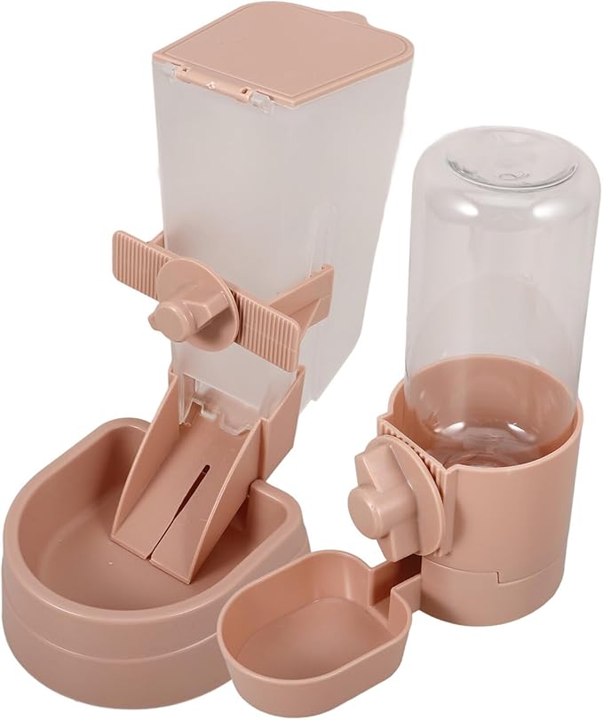 Happyyami 1set Automatic Pet Feeder Water Dispenser for Cats and Dogs Cage Wire Hanging Design Material for Animals Practical Food Water Station