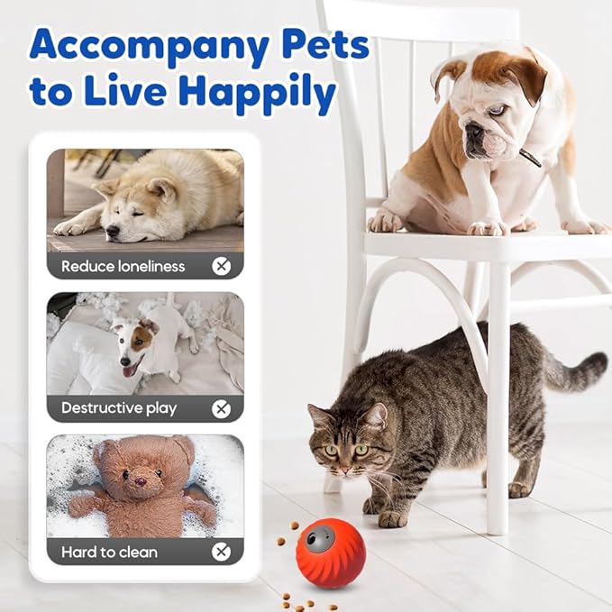 Zoomie Buddy 2.0 Smart Touch Interactive Dog Toys, 2 in 1 Interactive Dog Balls ＆ Pet Feeder, DogsTrack Food Leaking Ball, New TPU Automatic Rolling Ball for Dogs with Fruit Plush Cover (Blue)