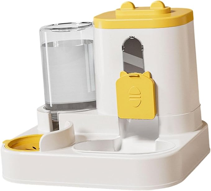 Automatic Pet Feeder and Waterer, Food and Water Dispenser, 2 in 1, Anti Slip Pet Supplies for Cats and Small Medium Dogs, Yellow