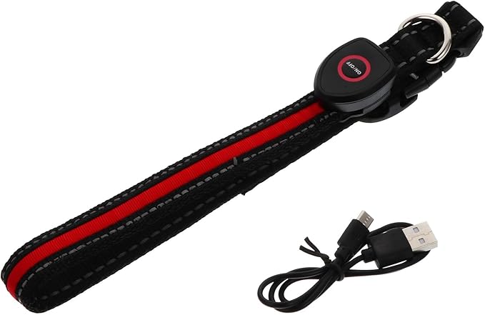 Veemoon USB Rechargeable LED Glowing Pet Dog Collar 50cm Basic Collar 3 Flash Modes for Small to Medium Dogs Red Light for Evening
