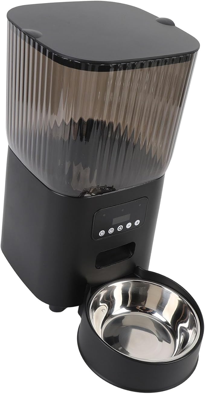 5L Automatic Cat Feeder, Large Capacity Pet Food Dispenser Button Control Timed Dog Feeders with Stainless Steel Bowl for Pets Cats Dogs (Single Bowl)