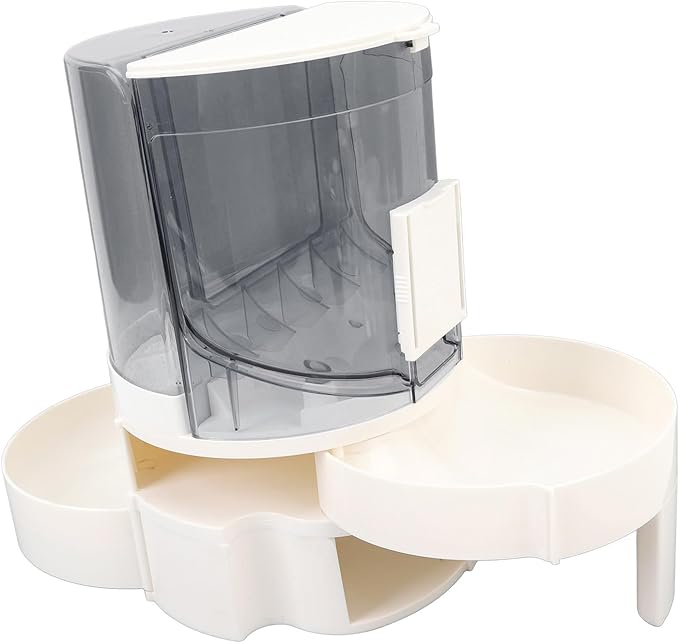 Automatic Cat Dog Feeder, Double Layer Dry Wet Separate Rotating Storage Pet Water Dispenser, Gravity Pet Feeder and Waterer for Small Medium Pets (Grey)