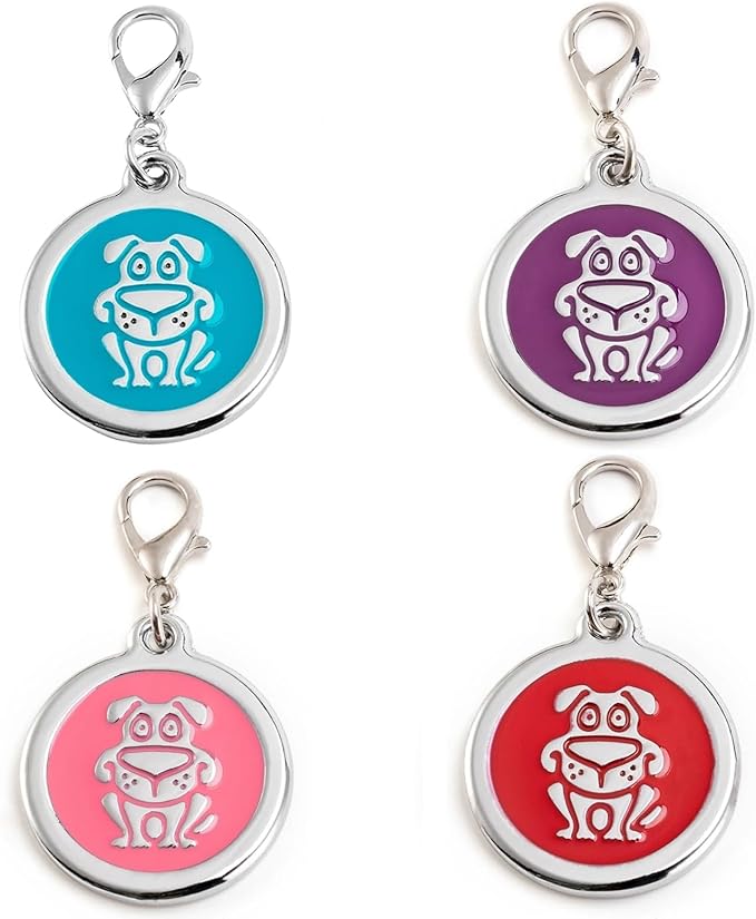 Personalized Funky Dog Design Pet ID Tags with Quick Tag Clip - Puppy Name tag, Happy Dogs ID tag, Laser Engraved pet Tags, Custom pet Name tag (Dog-Round-Small: Pink)